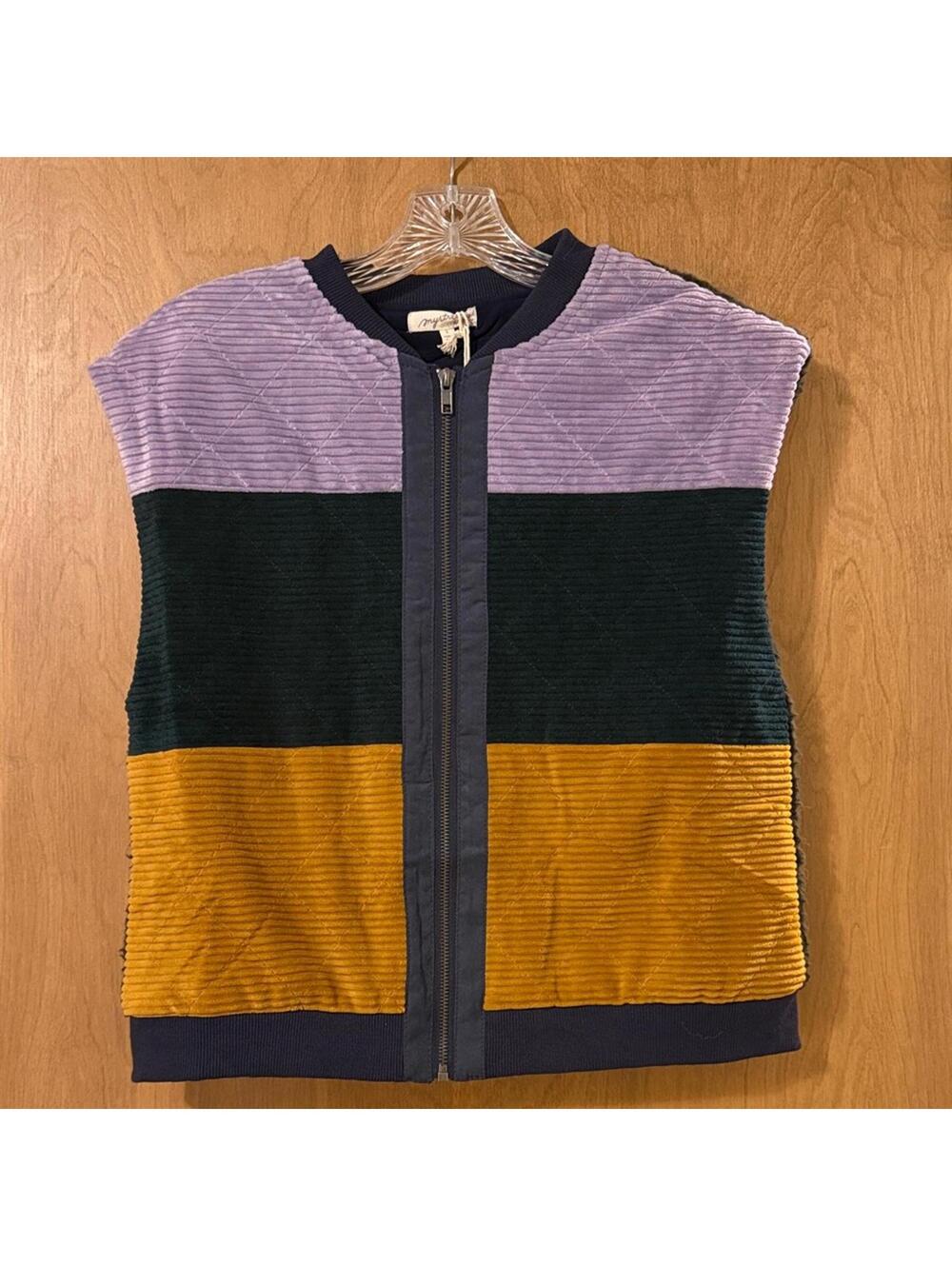 Mystree Bohemian Color Block Corduroy Fleece Vest Women's Small Boho Western